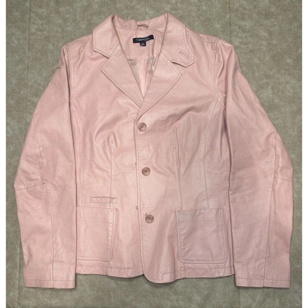 CHADWICKS of Boston Gorgeous Light Baby Pink 100% Leather Jacket Blazer Size 14T